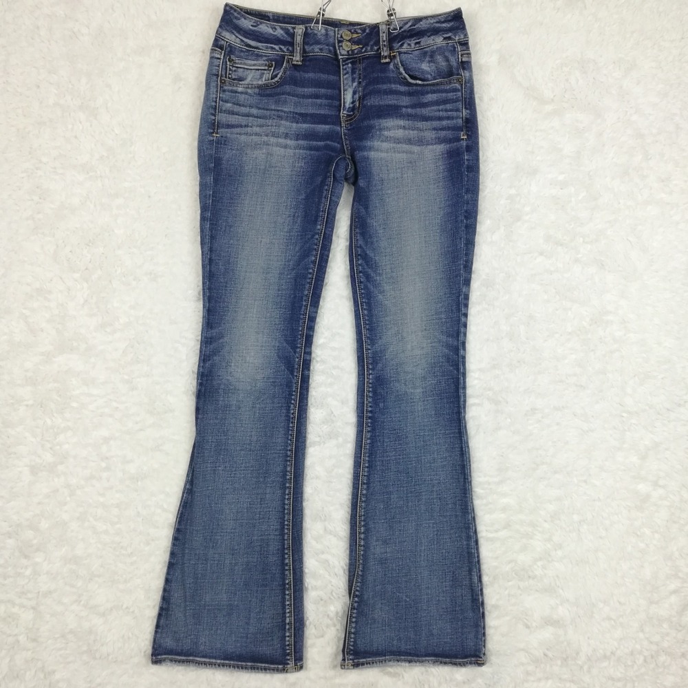 American Eagle Womens Jeans Artist Boot Cut Blue Denim Low Rise Medium Long 8L